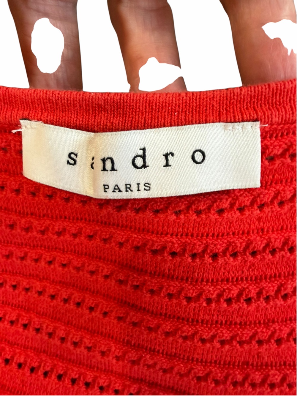 Sandro Paris Red Pointelle Knit Fit & Flare Skater Dress Size 1 S - Picture 5 of 7
